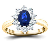 Oval 2.58ct Blue Sapphire 0.99ct Diamond Cluster Ring 18k Yellow Gold - All Diamond