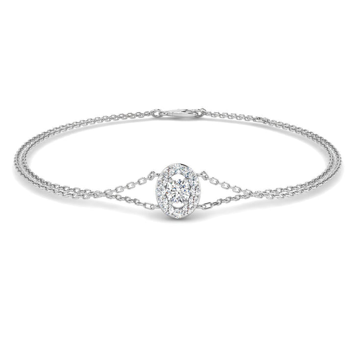 Brazalete Oval Halo de Diamantes 0.30ct Calidad G/SI en Oro Blanco 18k