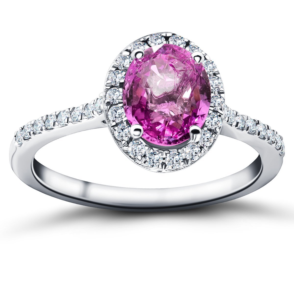 Oval Pink Sapphire & Diamond 1.88ct Halo Ring in Platinum - All Diamond