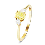 Oval Yellow Diamond 0.75ct Three Stone Engagement Ring in 18k Yellow Gold - All Diamond