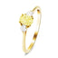 Anillo de compromiso de tres piedras de 0,75 quilates con diamantes amarillos ovalados en oro amarillo de 18 k