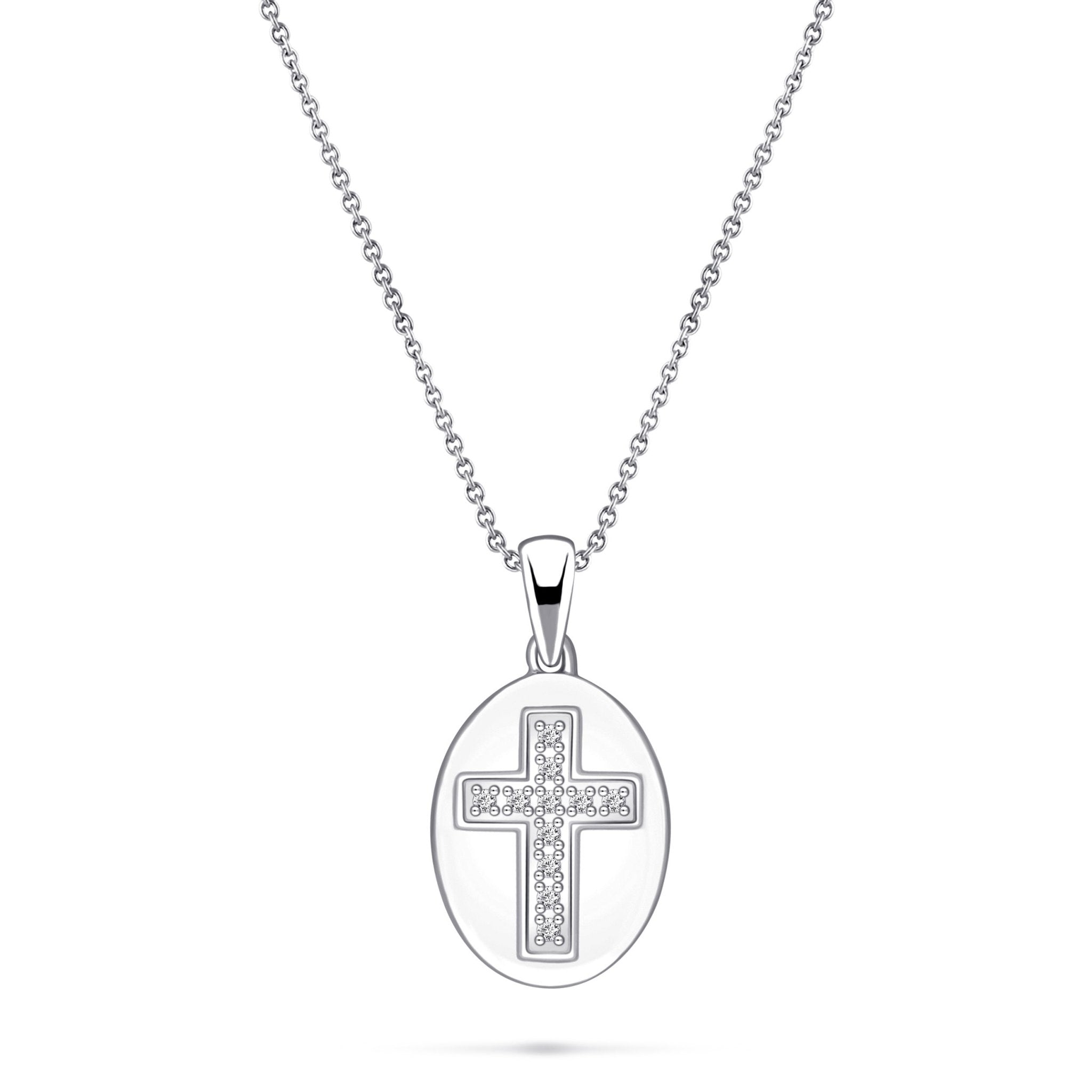 Pave Diamond Cross Pendant Necklace 0.04ct G/SI in 9k White Gold - All Diamond