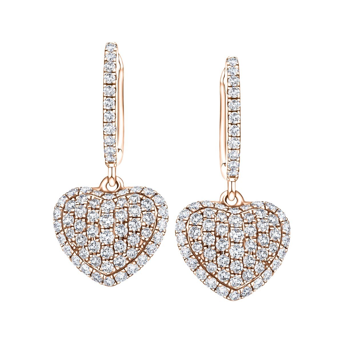 Pave Diamond Drop Heart Earrings 0.90ct G/SI Quality 18k Rose Gold - All Diamond