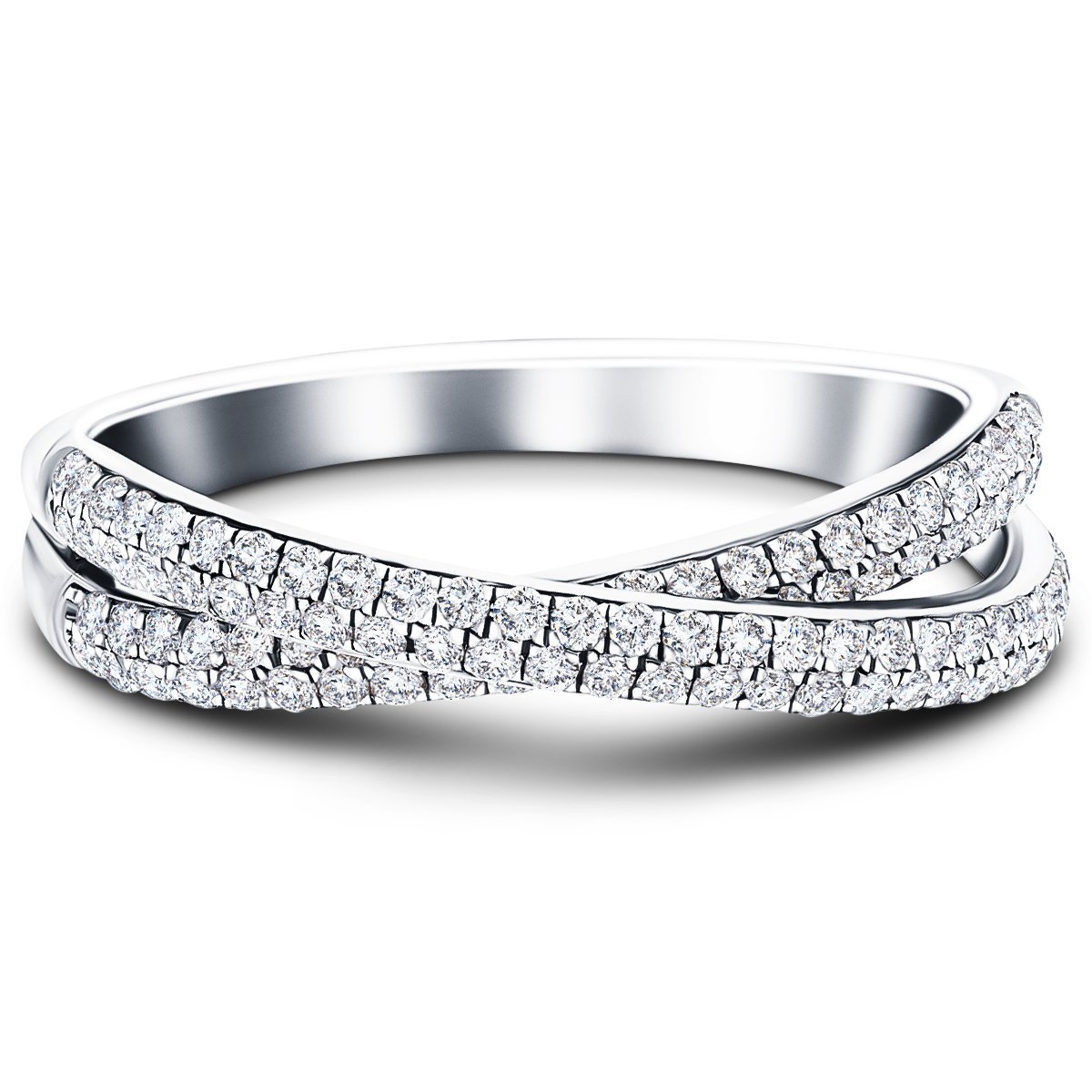 Pave Diamond Half Eternity Crossover Ring 1.00ct G/SI 18k White Gold - All Diamond