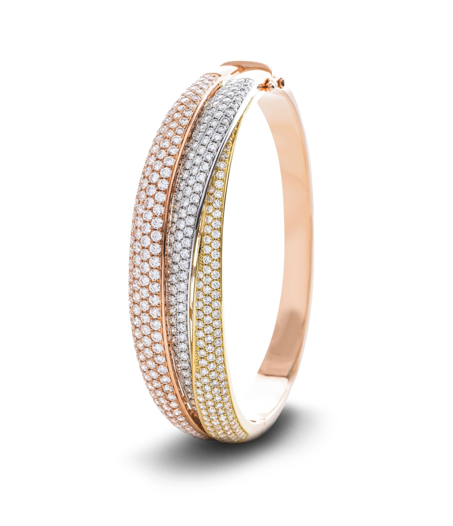 Pave Set Round Diamond Bangle 7.80ct G/SI Diamond in 18k 3 Tone Gold - All Diamond