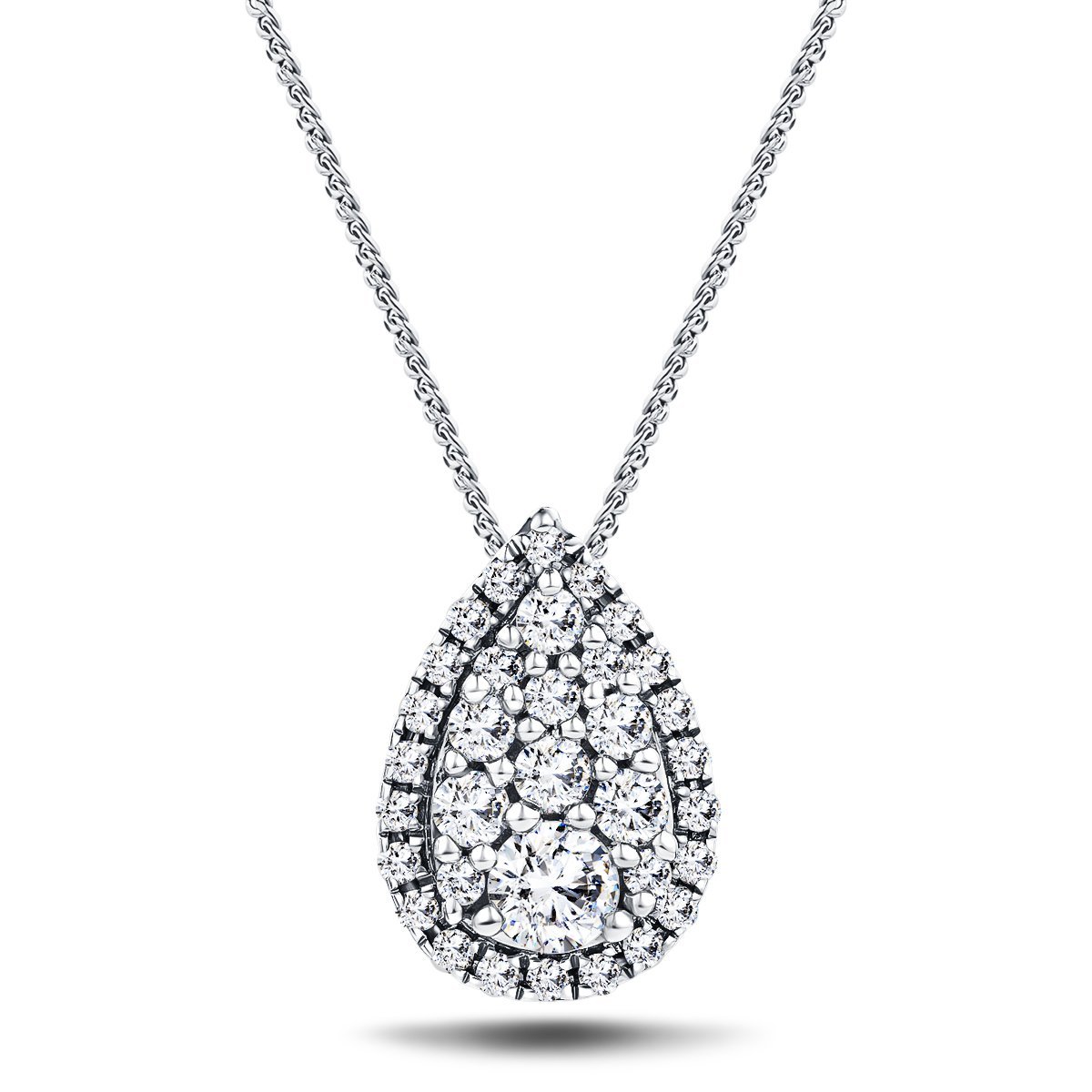 Pear Diamond Cluster Pendant Necklace 0.50ct G/SI in 18k White Gold - All Diamond