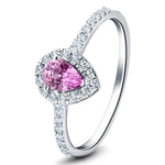 Pear Pink Sapphire & Diamond 0.80ct Halo Ring in 18k White Gold - All Diamond