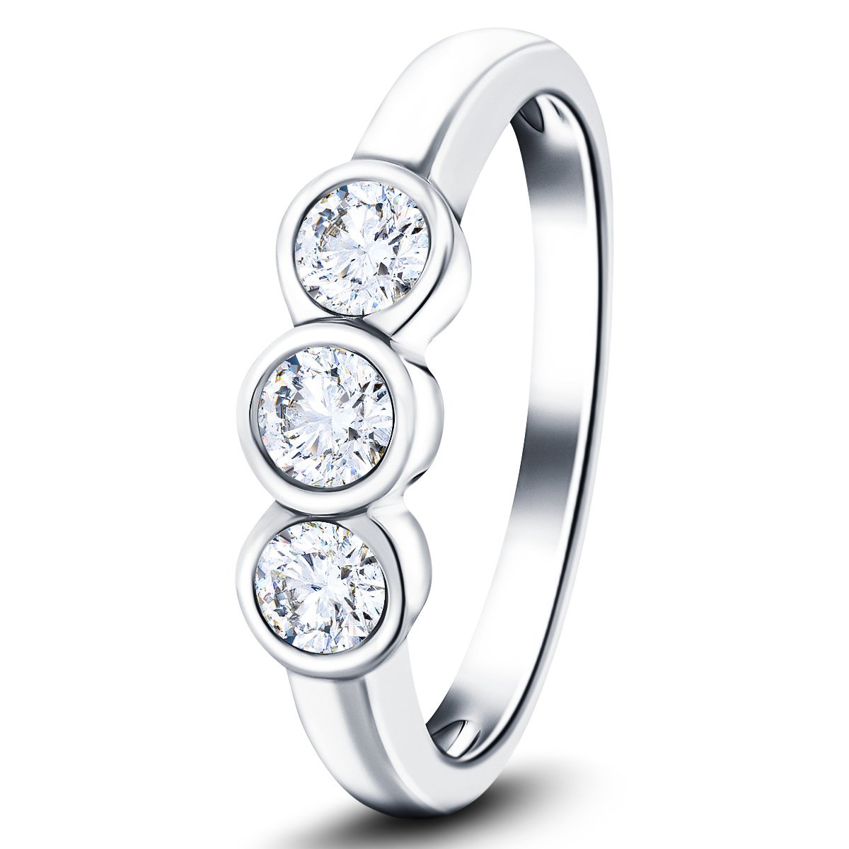 Platinum 0.25ct G/SI Diamond Three Stone Bezel Set Ring - All Diamond