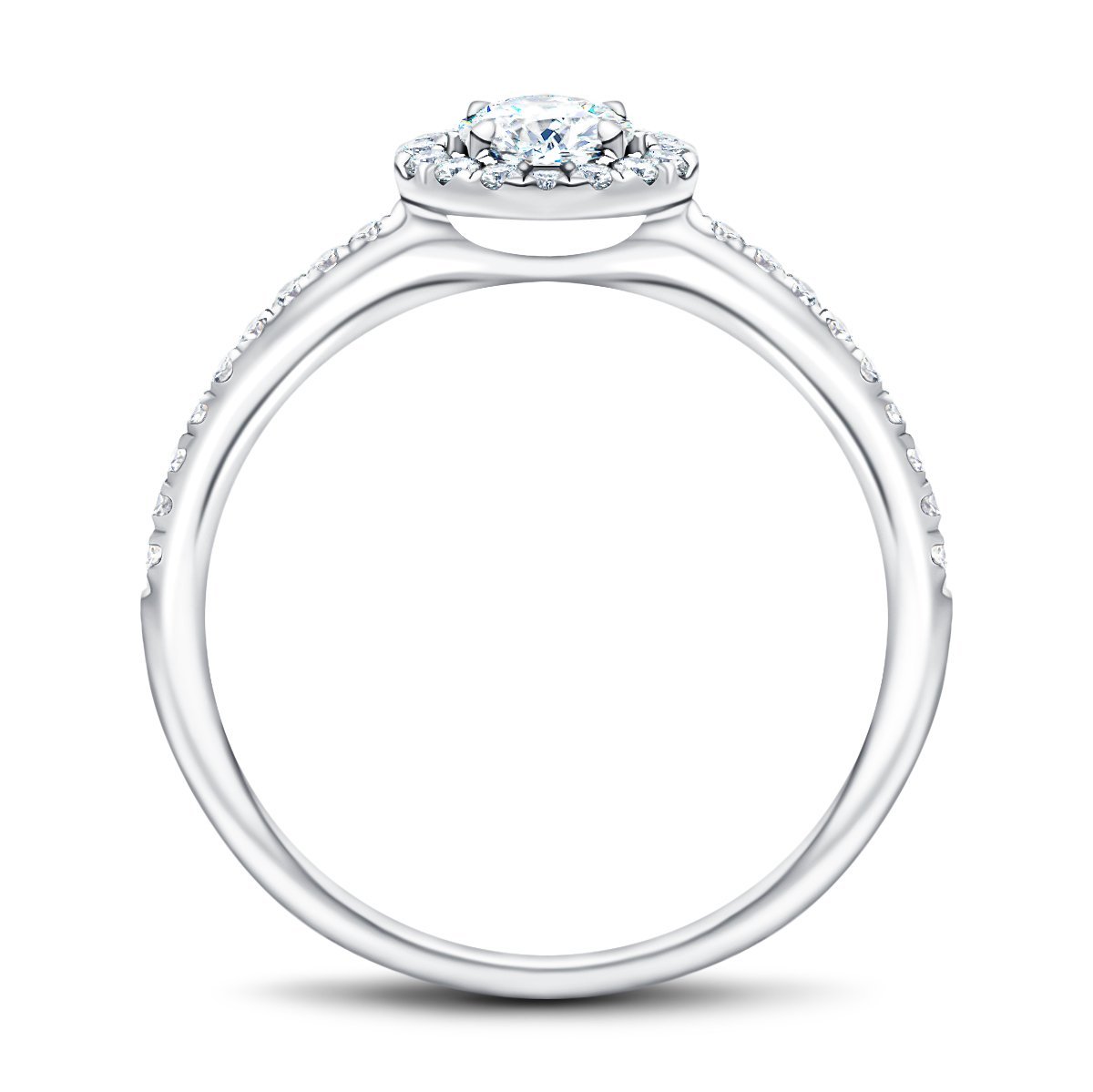 Platinum Halo Engagement Ring with Side Stones 1.07ct in G/SI Quality - All Diamond