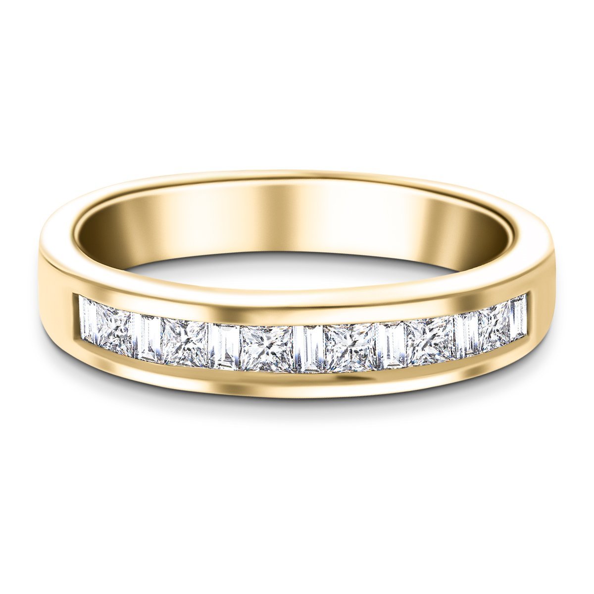 Princess & Baguette Diamond Half Eternity Ring 0.50ct 18k Yellow Gold - All Diamond