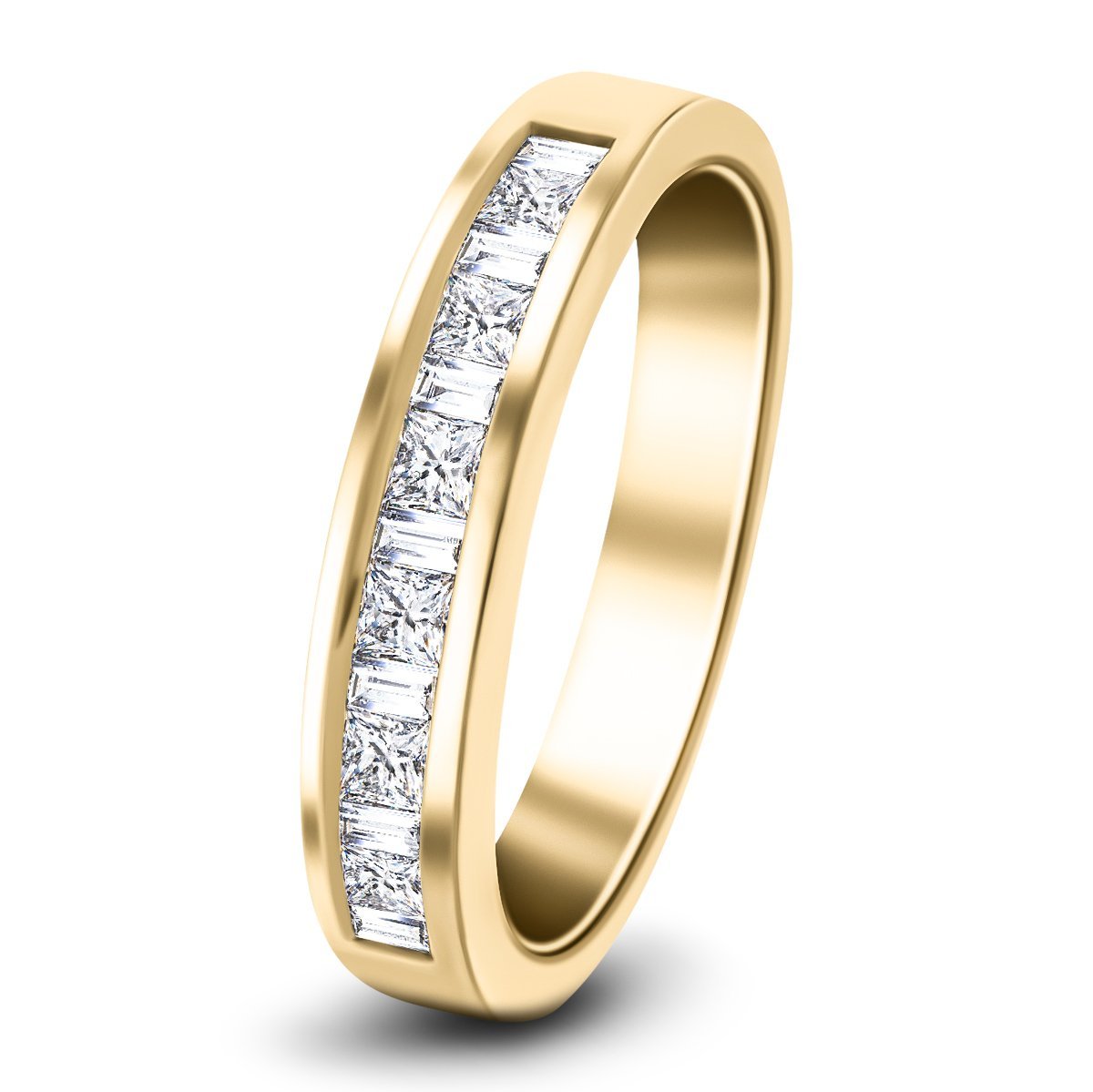 Princess & Baguette Diamond Half Eternity Ring 0.50ct 18k Yellow Gold - All Diamond