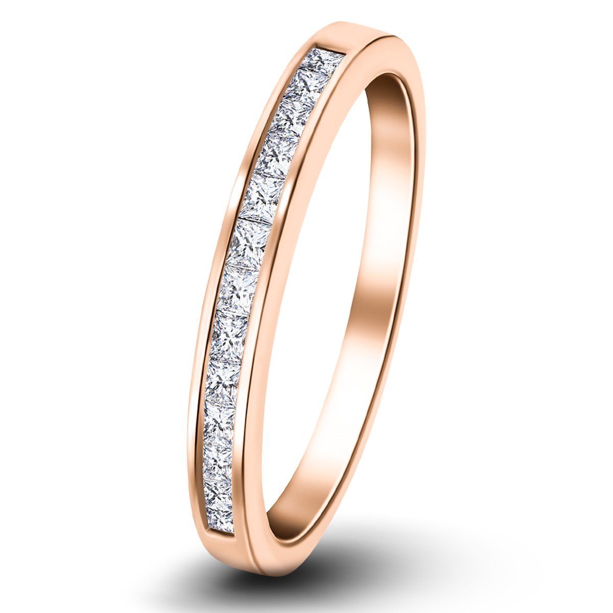 Princess Diamond Half Eternity Ring 0.75ct G/SI 18k Rose Gold 3.5mm - All Diamond