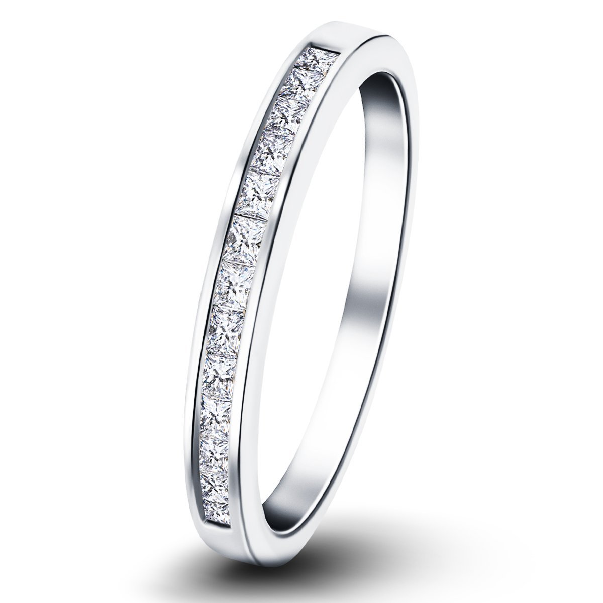 Princess Diamond Half Eternity Ring 0.75ct G/SI 18k White Gold 3.5mm - All Diamond