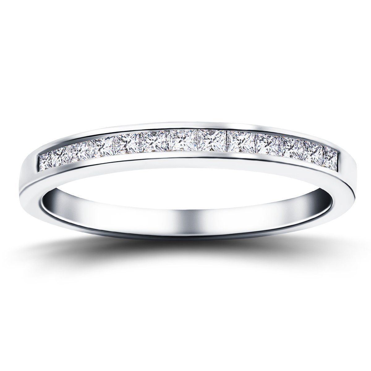 Princess Diamond Half Eternity Ring 0.75ct G/SI 18k White Gold 3.5mm - All Diamond