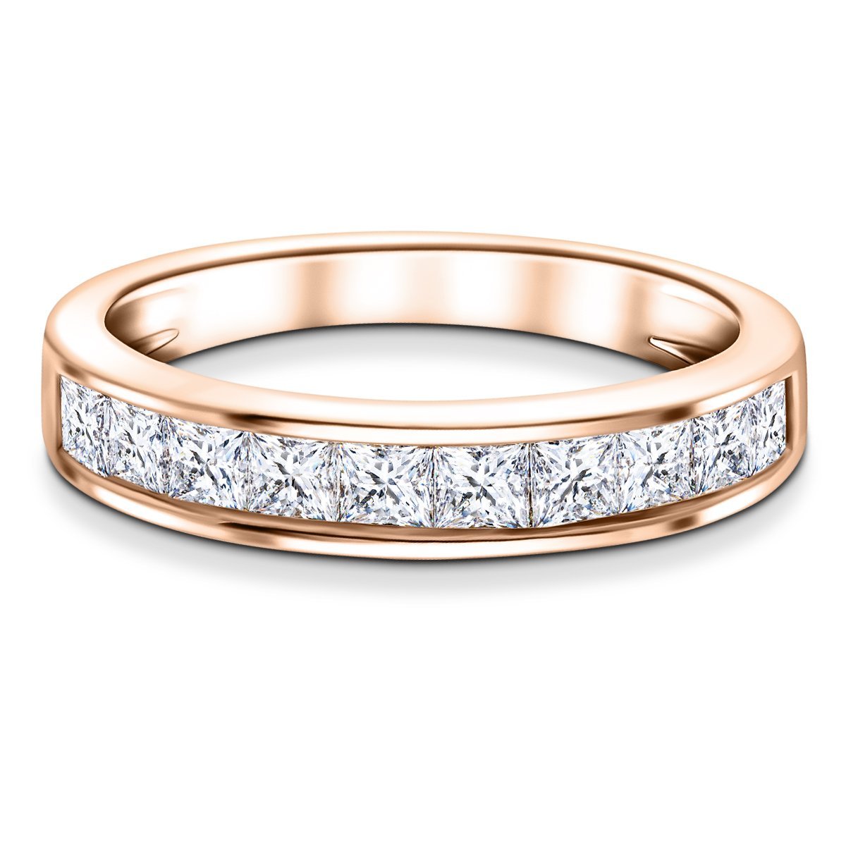 Princess Diamond Half Eternity Ring 1.00ct G/SI 18k Rose Gold 3.6mm - All Diamond