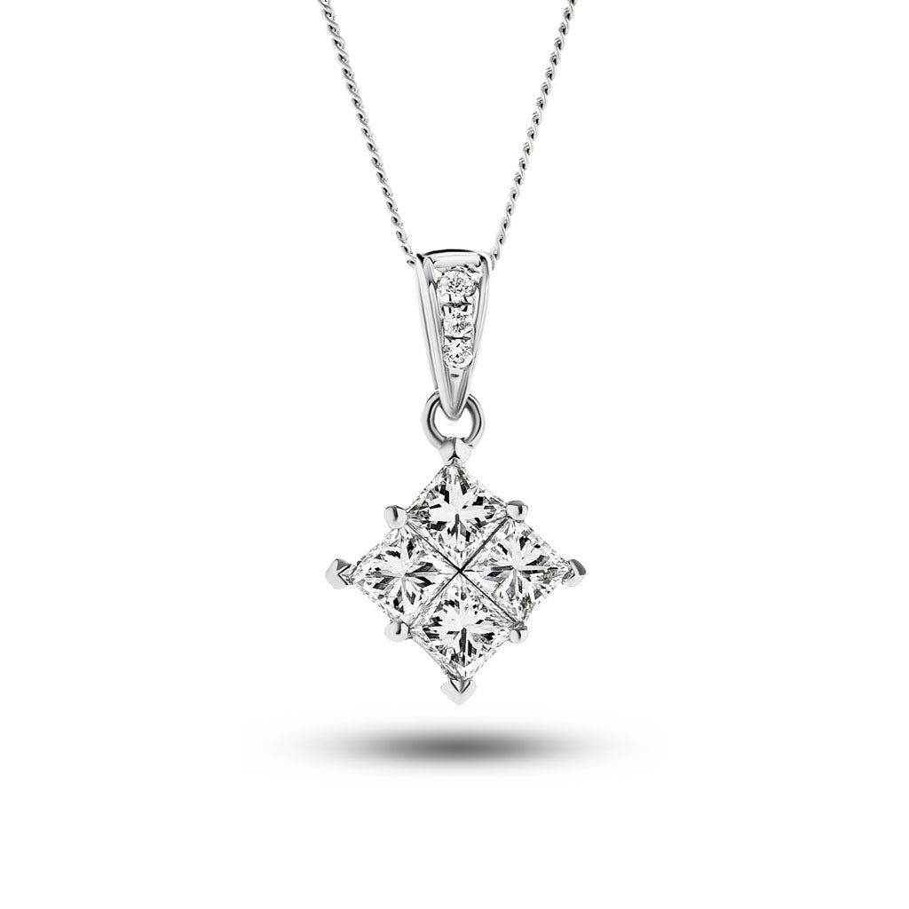 Princess Diamond Illusion Pendant Necklace 0.25ct G/SI 18k White Gold - All Diamond