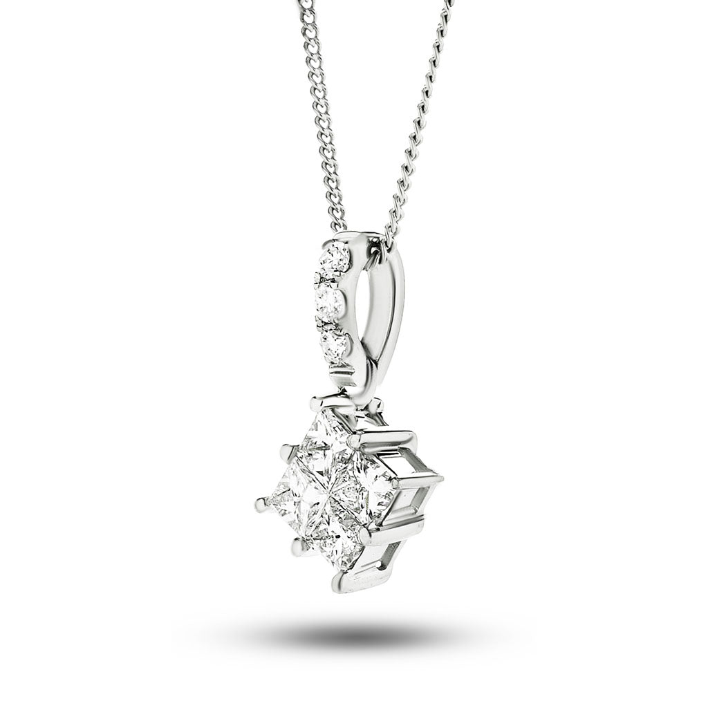 Princess Diamond Illusion Pendant Necklace 0.55ct G/SI 18k White Gold - All Diamond