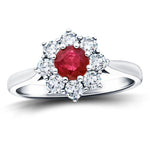 Round 0.40ct Ruby 0.25ct Diamond Cluster Ring 18k White Gold - All Diamond