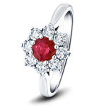 Round 0.40ct Ruby 0.25ct Diamond Cluster Ring 18k White Gold - All Diamond