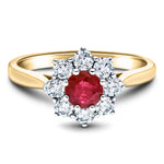 Round 0.40ct Ruby 0.25ct Diamond Cluster Ring 18k Yellow Gold - All Diamond