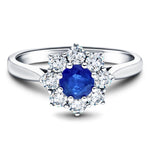 Round 0.45ct Blue Sapphire 0.25ct Diamond Cluster Ring 18k White Gold - All Diamond