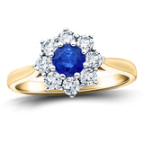 Round 0.60ct Blue Sapphire 0.60ct Diamond Cluster Ring 18k Yellow Gold - All Diamond