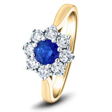 Round 0.60ct Blue Sapphire 0.60ct Diamond Cluster Ring 18k Yellow Gold - All Diamond