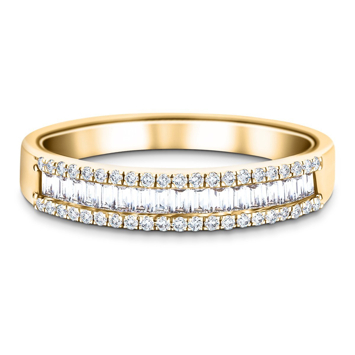 Round & Baguette Diamond Half Eternity Ring 0.33ct G/SI 18k Yellow Gold - All Diamond