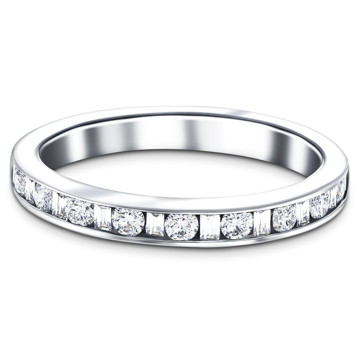 Round & Baguette Diamond Half Eternity Ring 0.75ct G/SI 18k White Gold - All Diamond
