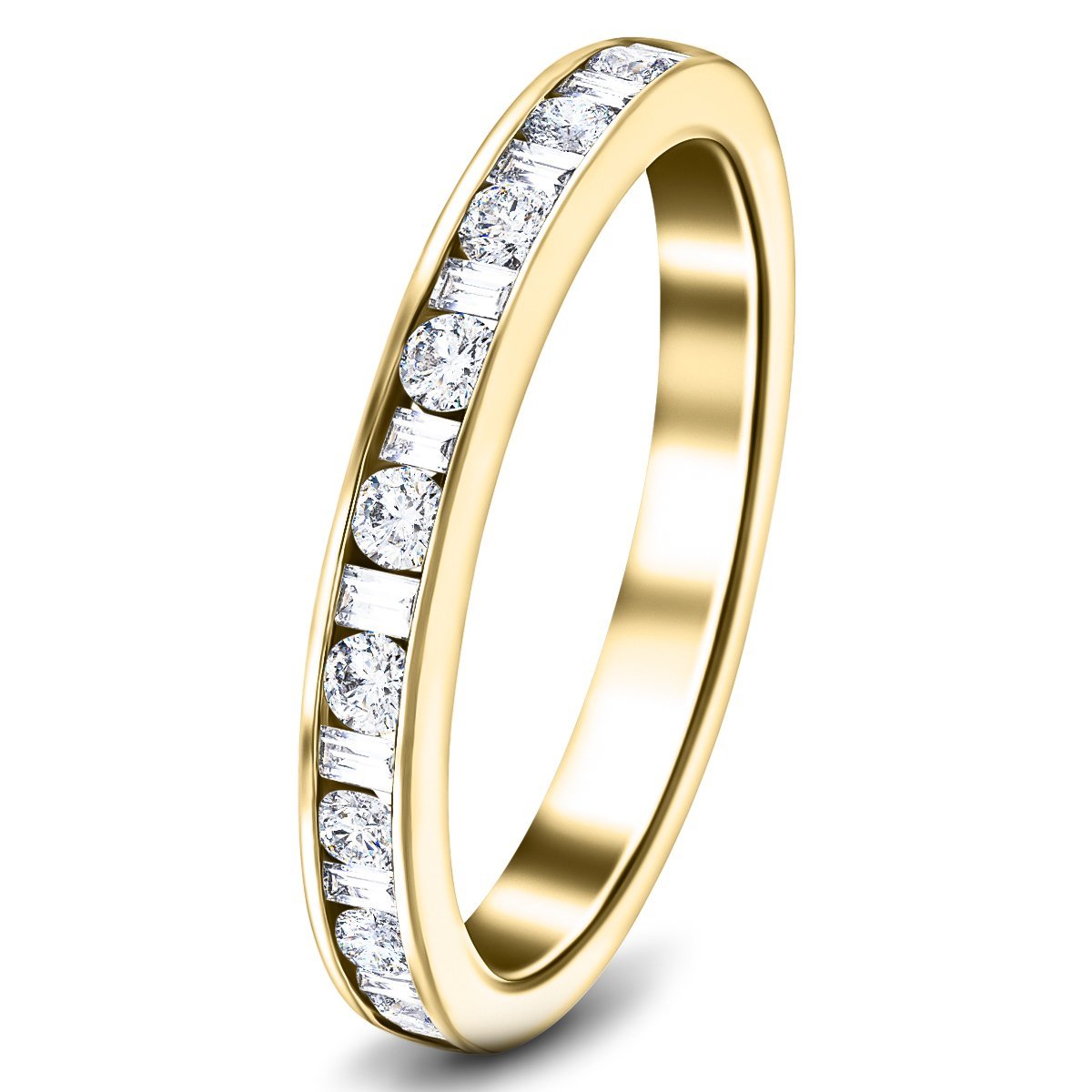 Round & Baguette Diamond Half Eternity Ring 0.75ct G/SI 18k Yellow Gold - All Diamond