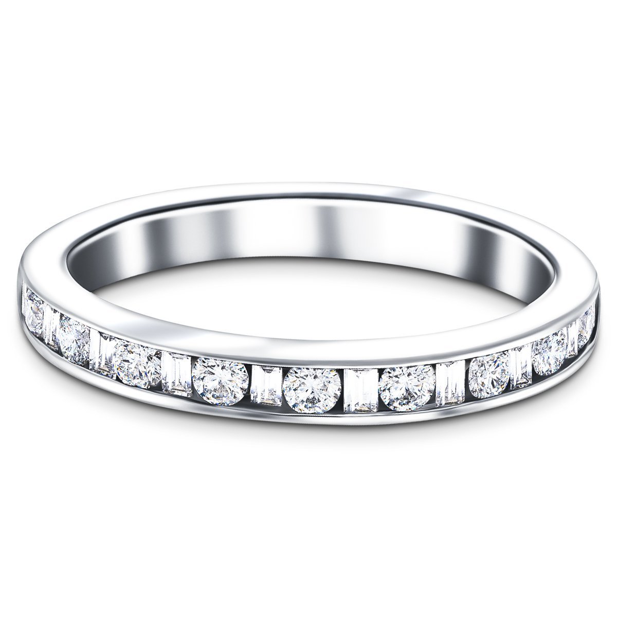 Round & Baguette Diamond Half Eternity Ring 0.75ct G/SI in Platinum - All Diamond