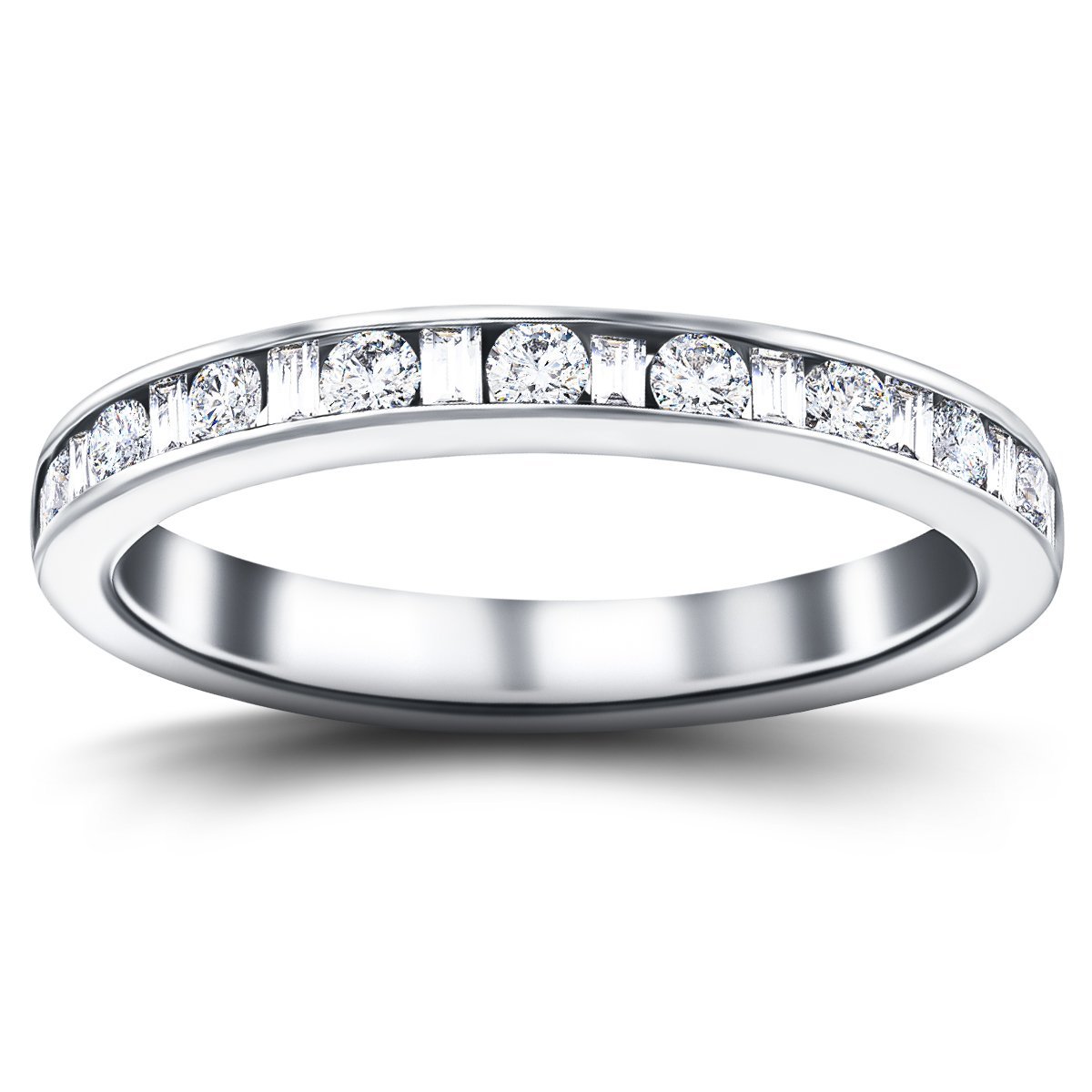 Round & Baguette Diamond Half Eternity Ring 0.75ct G/SI in Platinum - All Diamond