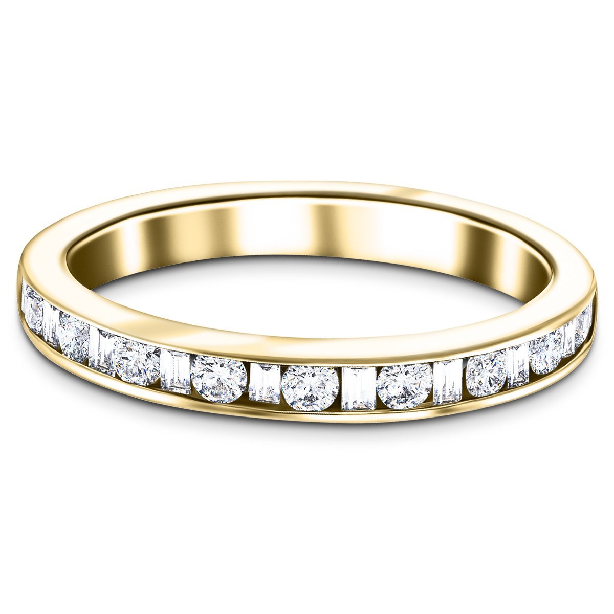 Round & Baguette Diamond Half Eternity Ring 1.05ct G/SI 18k Yellow Gold - All Diamond