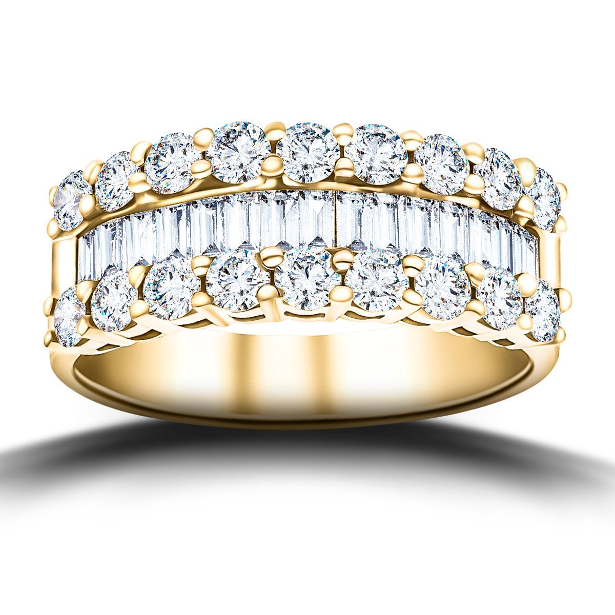 Round & Baguette Diamond Half Eternity Ring 1.50ct 18k Yellow Gold 7.0mm - All Diamond