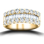Round & Baguette Diamond Half Eternity Ring 1.50ct 18k Yellow Gold 7.0mm - All Diamond