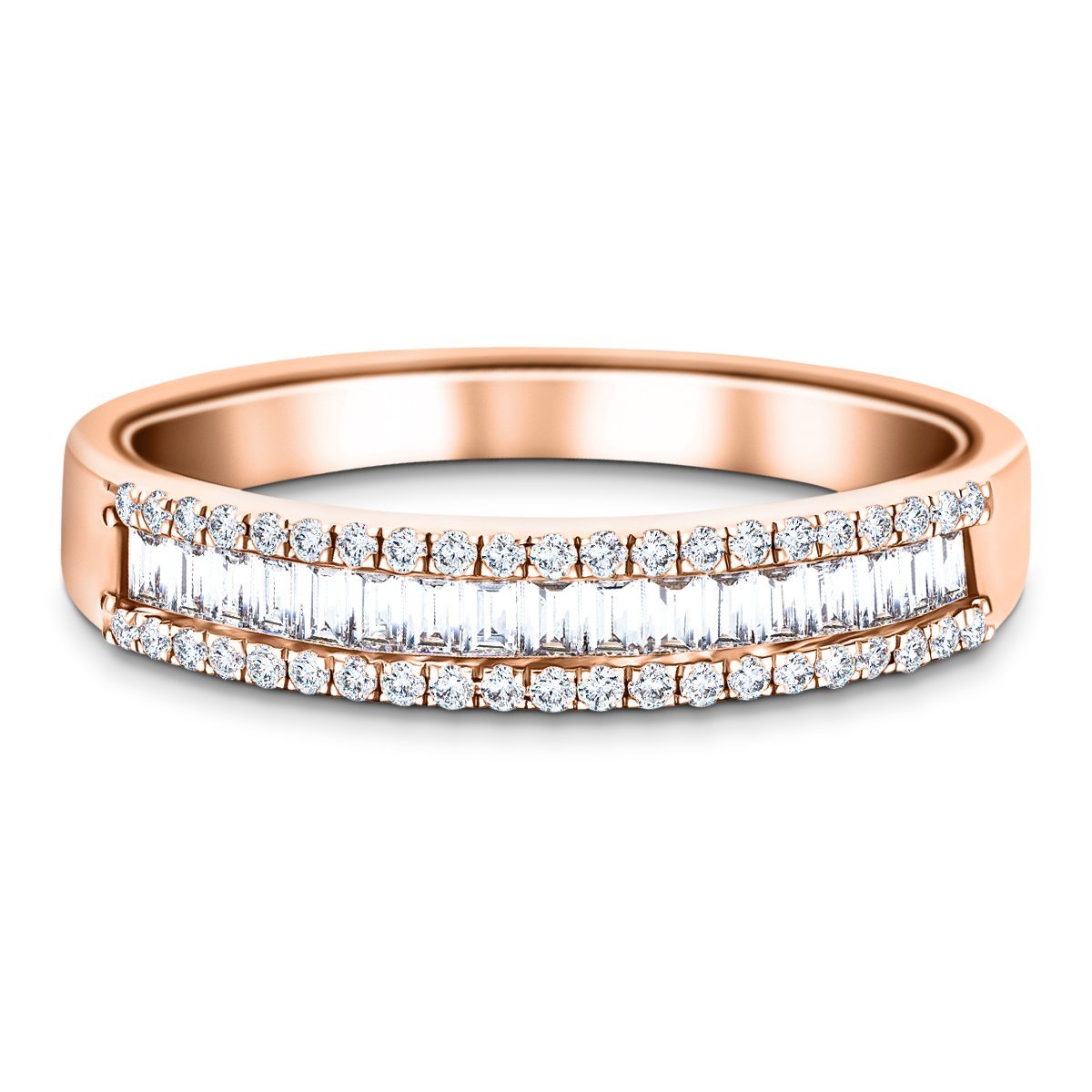 Round & Baguette Diamond Half Eternity Ring 1.50ct G/SI 18k Rose Gold - All Diamond