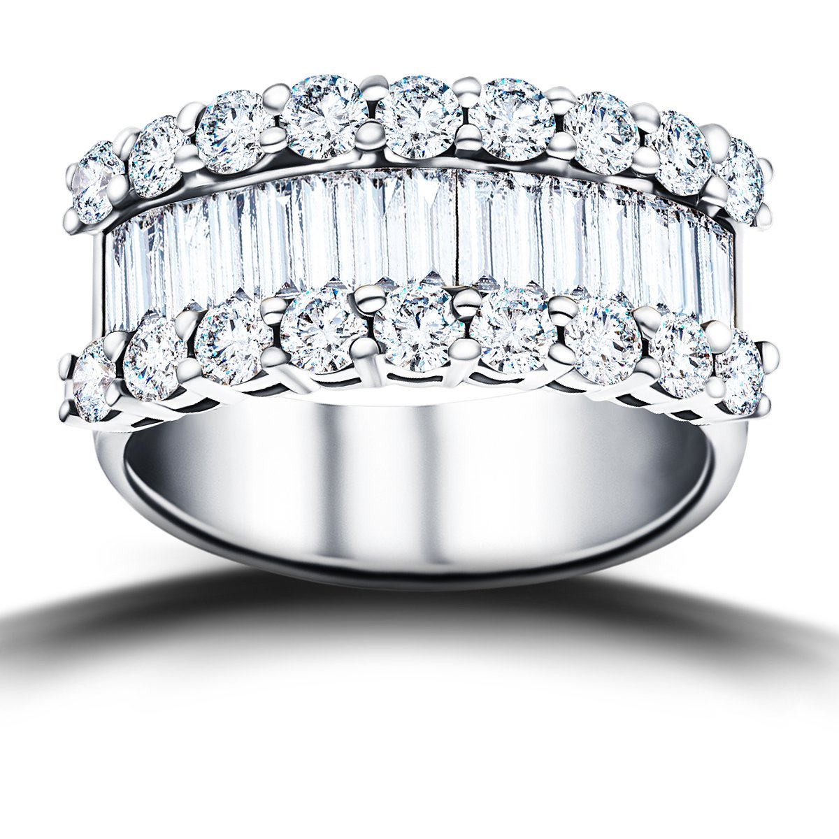 Round & Baguette Diamond Half Eternity Ring 2.70ct G/SI 18k White Gold - All Diamond