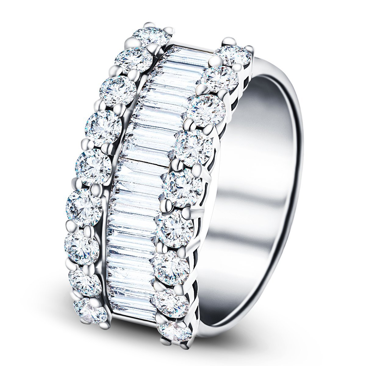 Round & Baguette Diamond Half Eternity Ring 2.70ct G/SI 18k White Gold - All Diamond