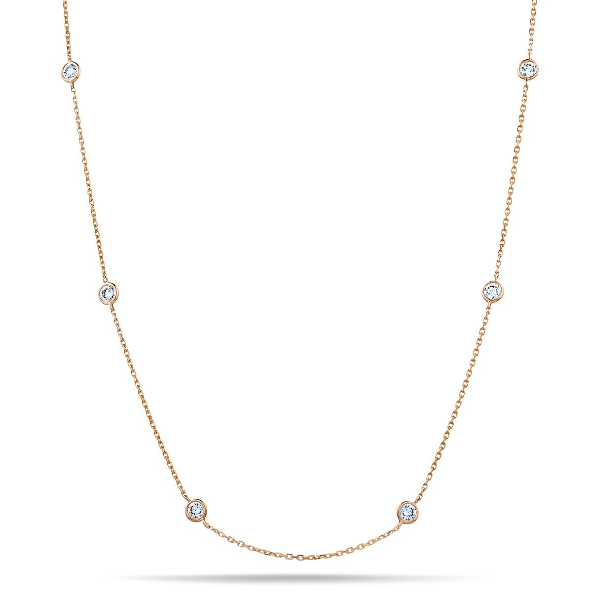 Round Diamond Chain Necklace 0.20ct G/SI 18k Rose Gold 16" - All Diamond