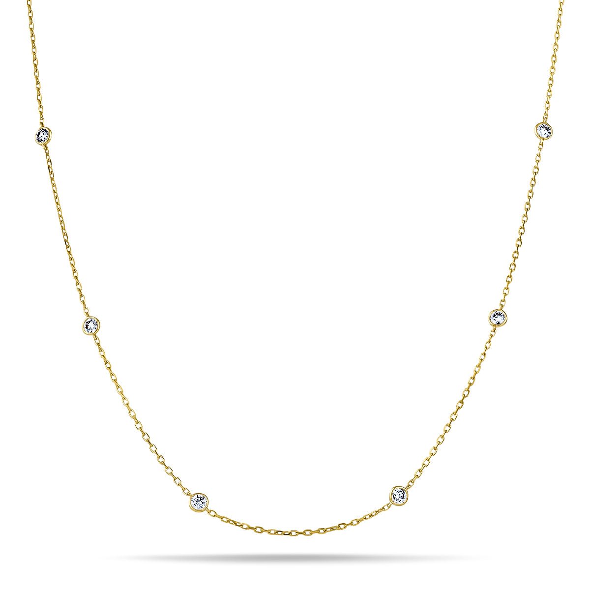Round Diamond Chain Necklace 0.55ct G/SI 18k Yellow Gold 42" - All Diamond