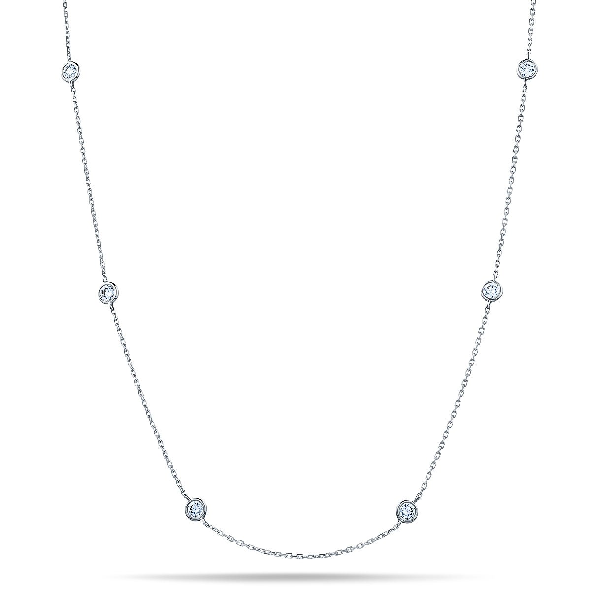 Round Diamond Chain Necklace 0.90ct G/SI 18k White Gold 42" - All Diamond