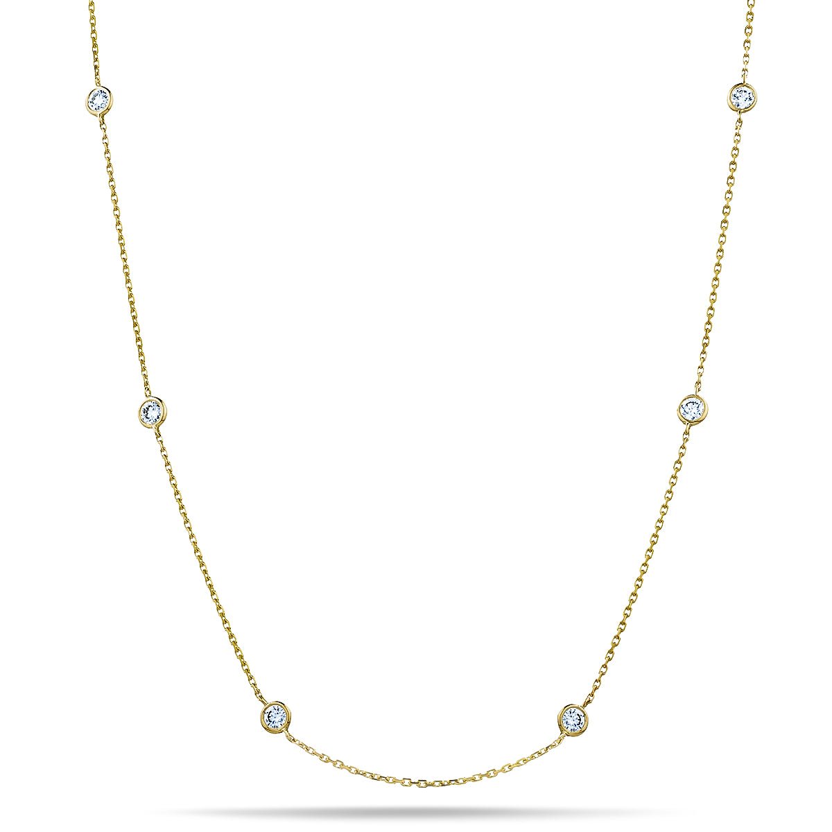 Round Diamond Chain Necklace 1.45ct G/SI 18k Yellow Gold 36" - All Diamond