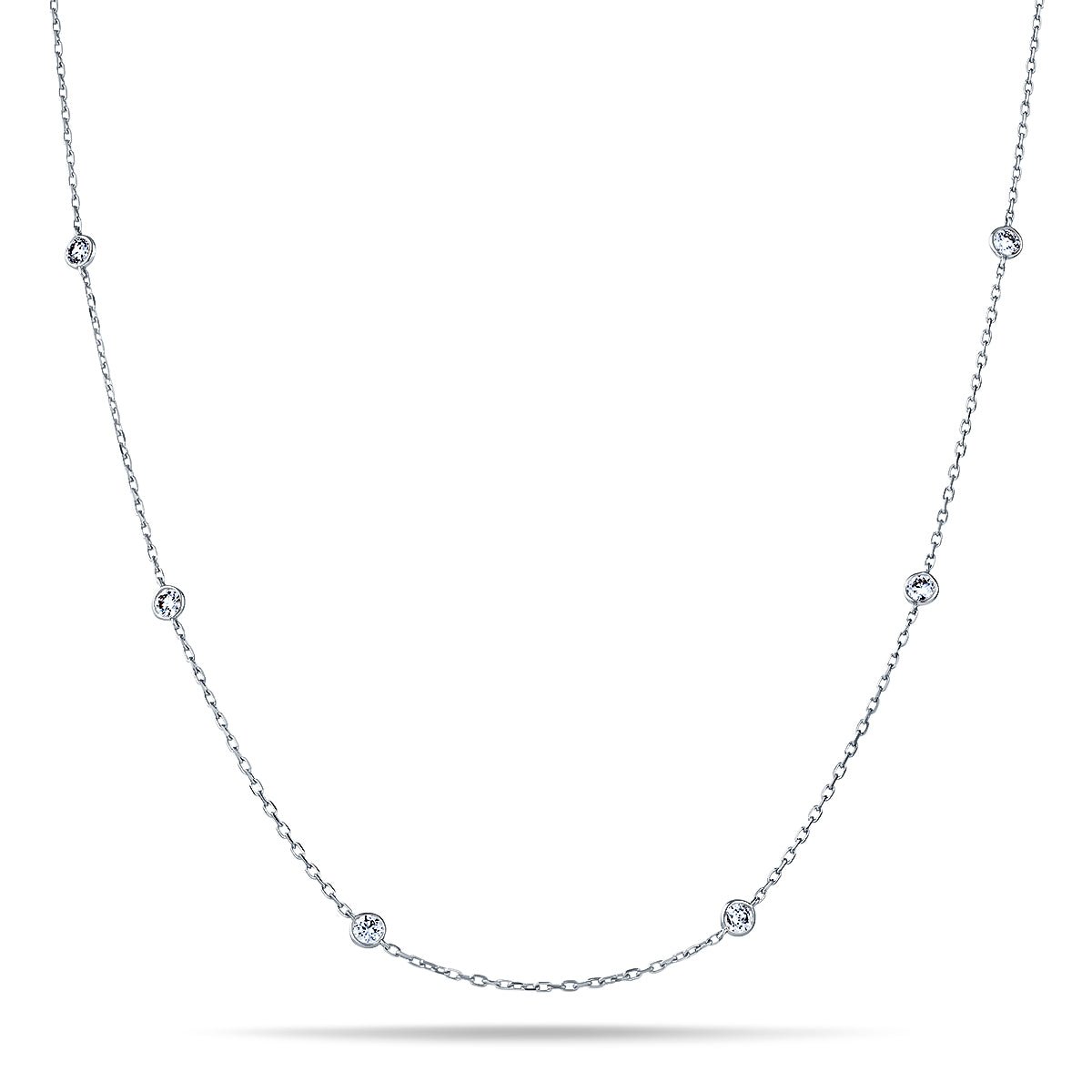 Round Diamond Chain Necklace 1.75ct G/SI 18k White Gold 30" - All Diamond
