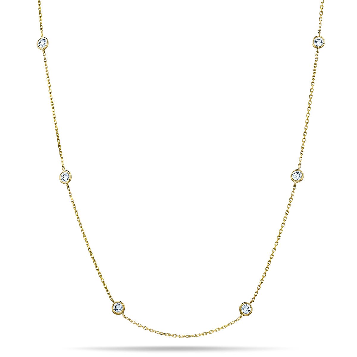 Round Diamond Chain Necklace 2.70ct G/SI 18k Yellow Gold 36" - All Diamond