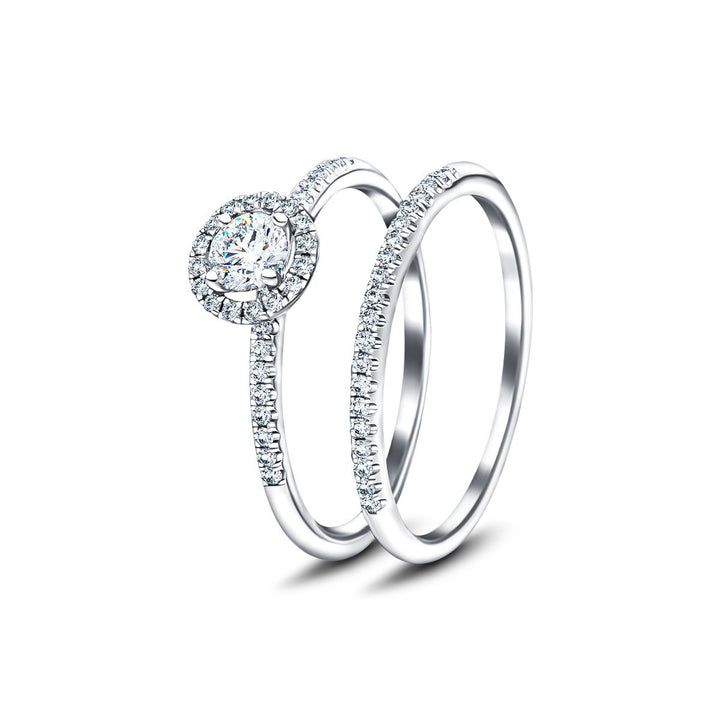 Anillo de compromiso y boda con diamantes redondos certificados 0,35 ct G/SI oro blanco de 18 k