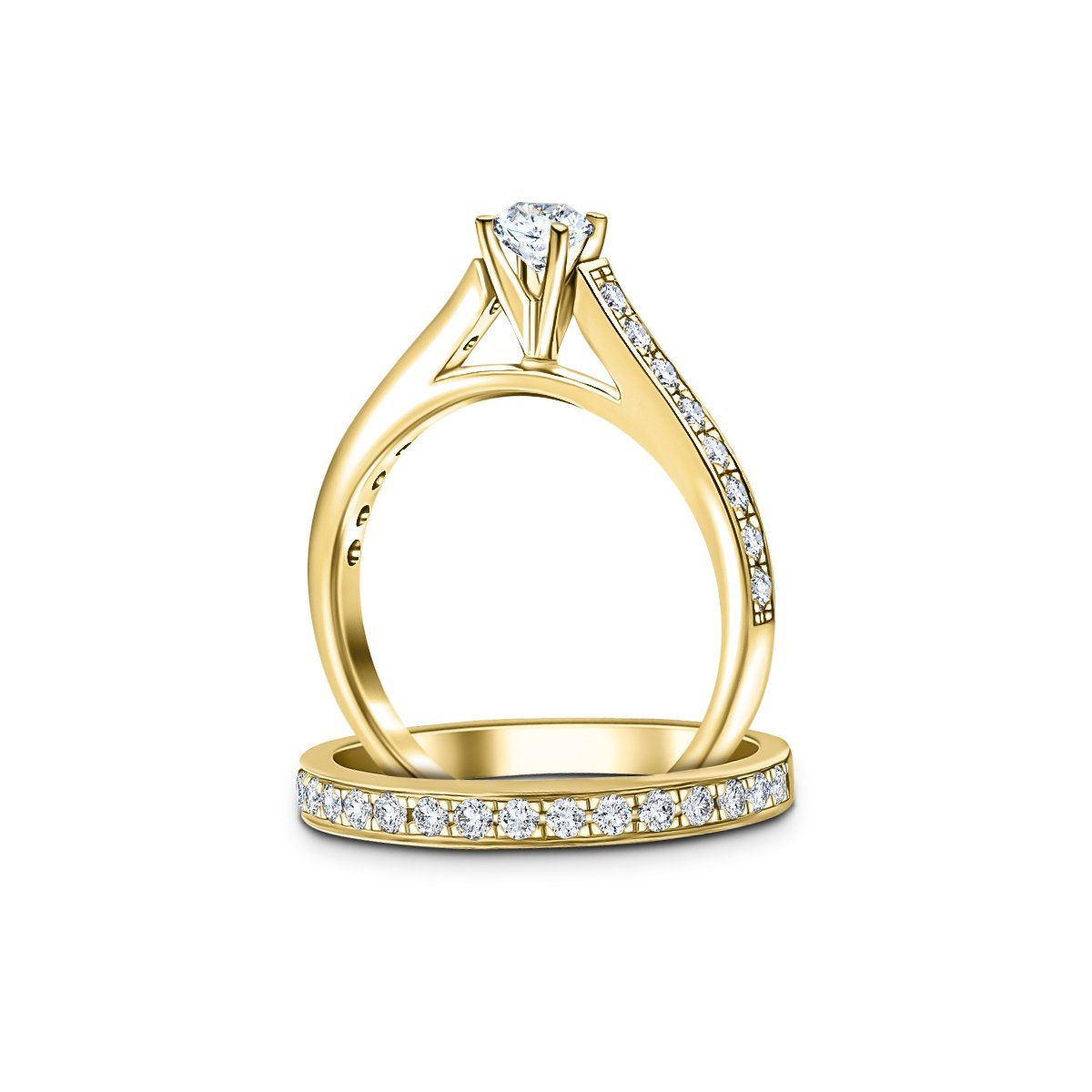 Round Diamond Engagement & Wedding Ring 0.90ct G/SI 18k Yellow Gold - All Diamond