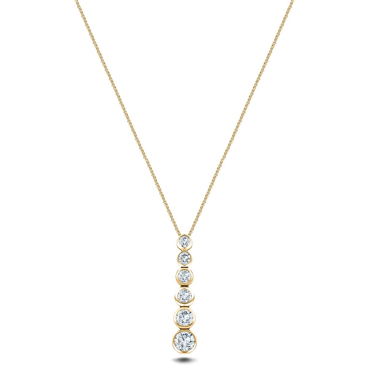 Rub Over Diamond Pendant Necklace 0.40ct G/SI in 18k Yellow Gold - All Diamond