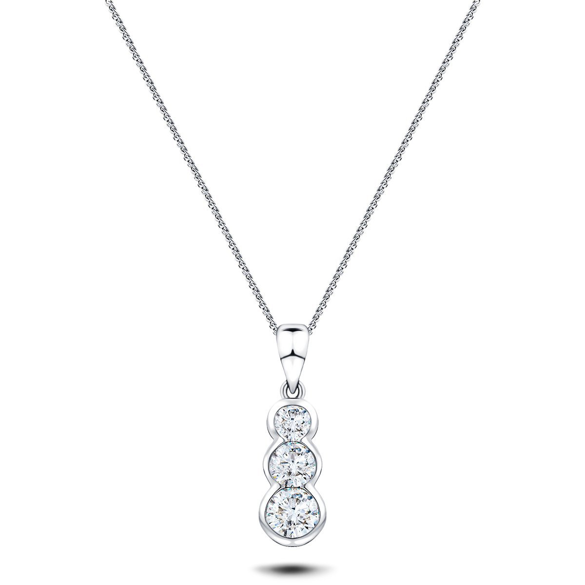 Rub Over Diamond Trilogy Pendant Necklace 0.55ct G/SI 18k White Gold - All Diamond