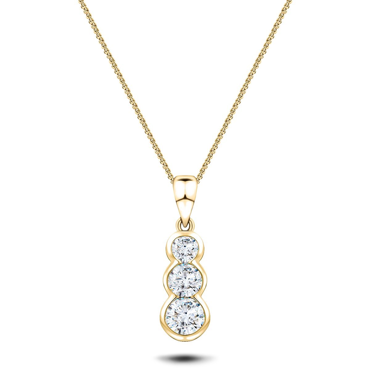 Rub Over Diamond Trilogy Pendant Necklace 0.55ct G/SI 18k Yellow Gold - All Diamond