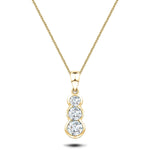 Rub Over Diamond Trilogy Pendant Necklace 0.75ct G/SI 18k Yellow Gold - All Diamond